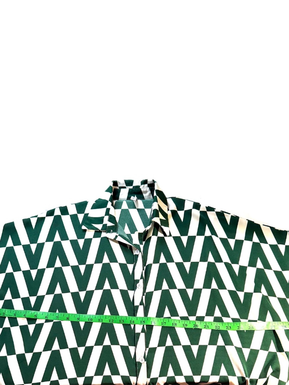 C YARD Green & White Geometric V-Pattern Shirt Dress - Picture 5 of 6